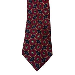 Tommy Hilfiger Men's Tie Necktie Red with Diamond Floral Star Pattern
